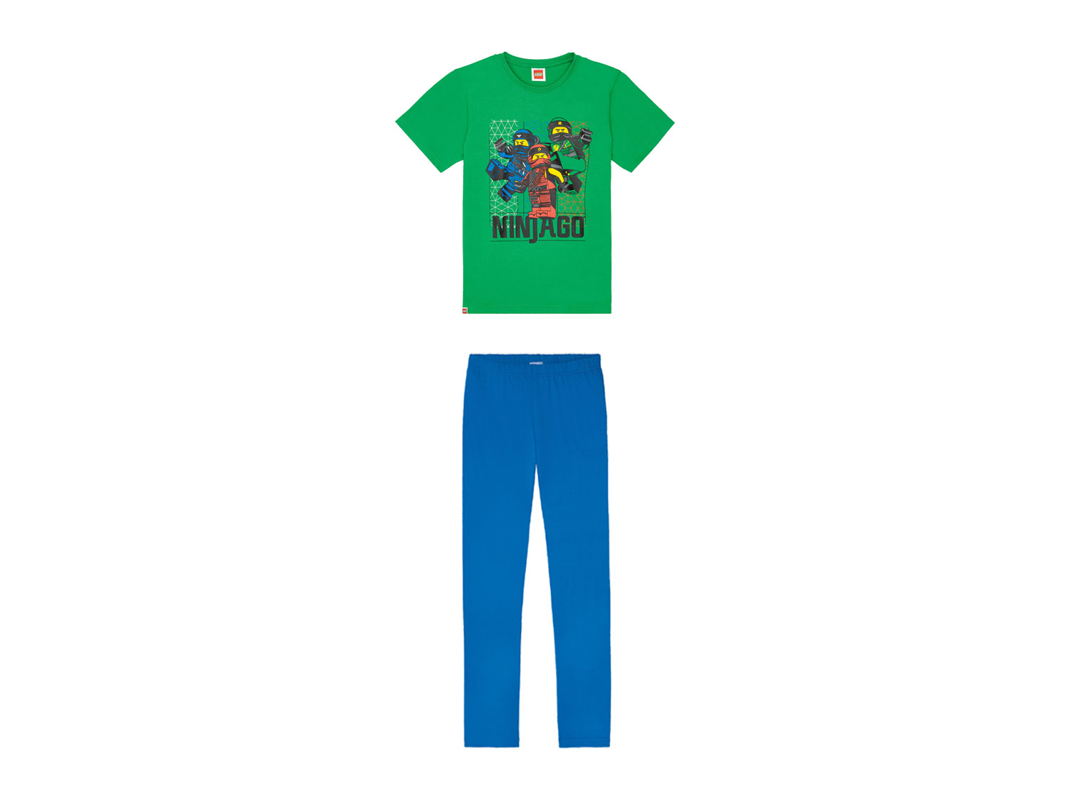 LEGO Piżama dziecięca z bawełną (t-shirt + spodnie) (Ninjago zielony/niebieski, 98 - 104)