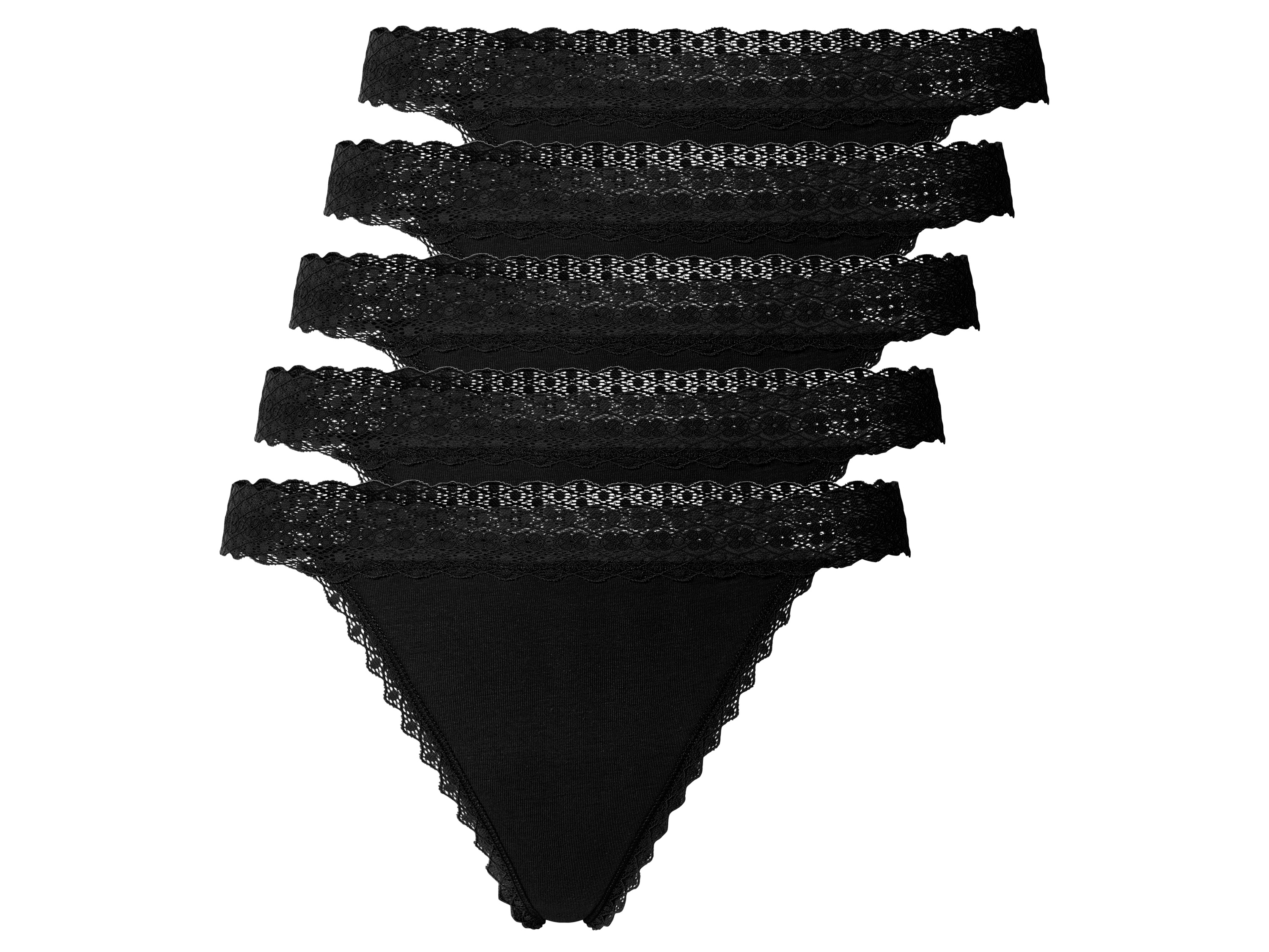 esmara® Stringi damskie z koronką, 5 par (S (36-38), Czarny)