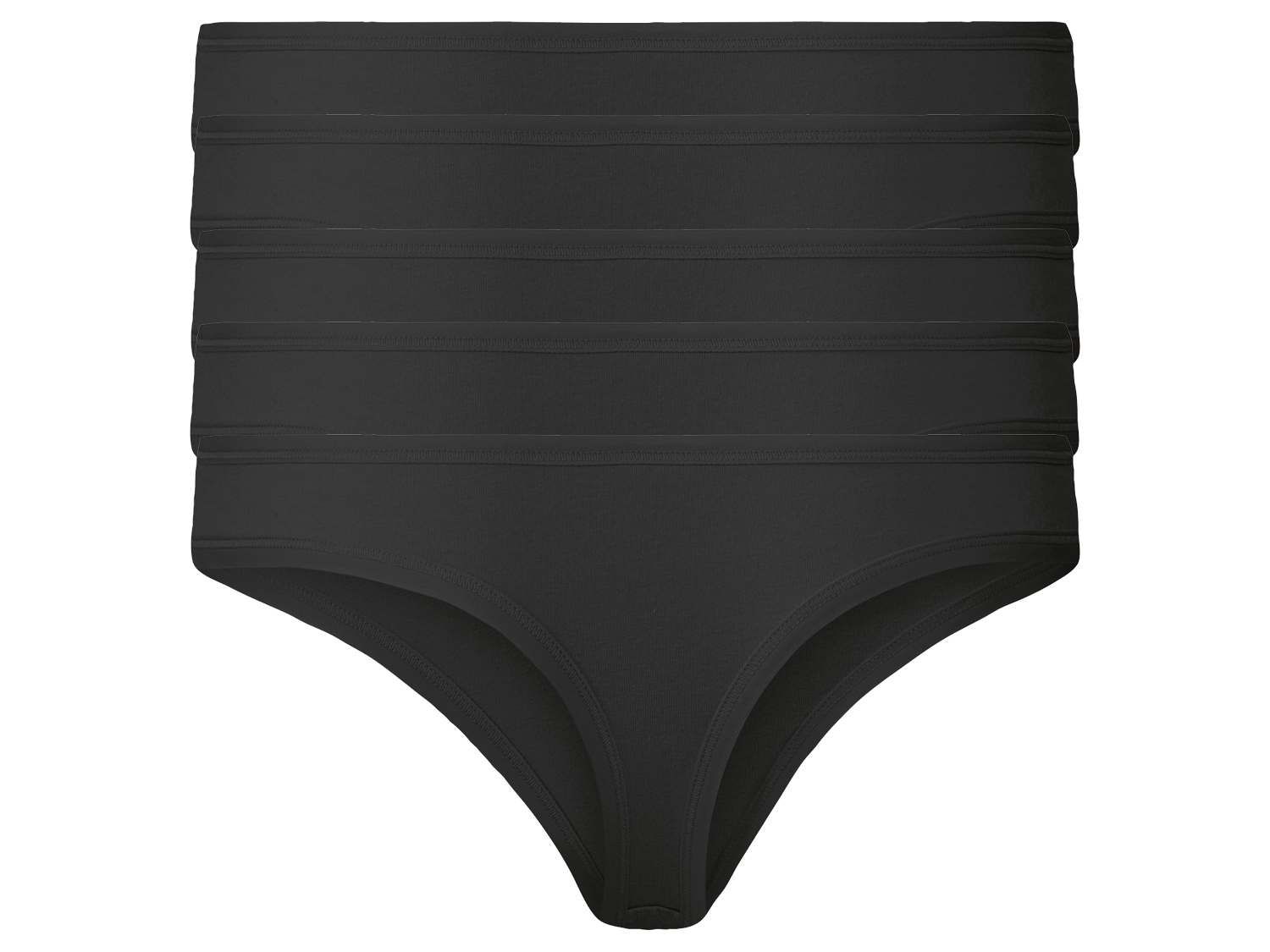 esmara® Stringi damskie z bawełną, 5 par (L (44-46), Czarny)