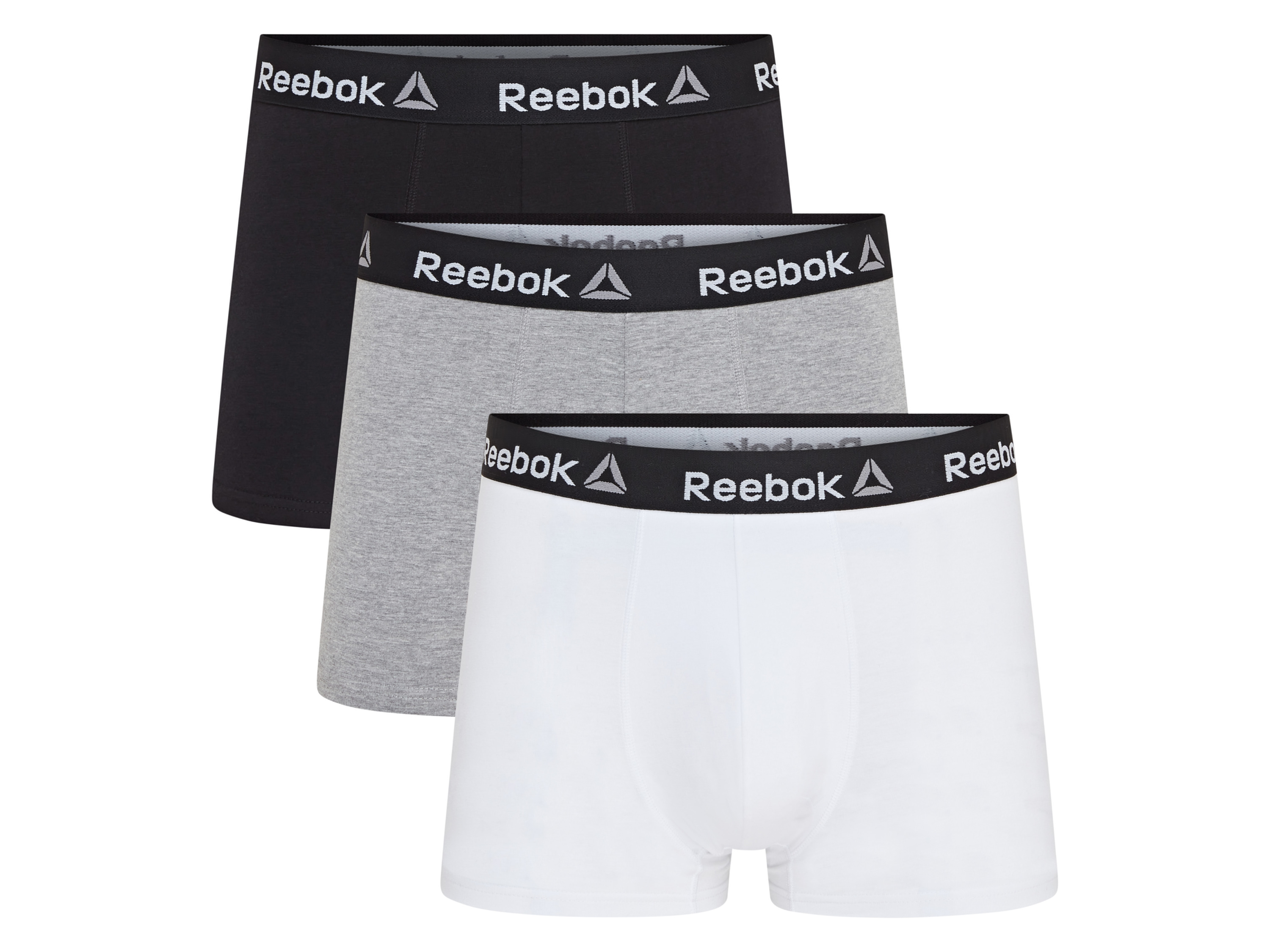 Reebok Bokserki męskie, 3 pary (S, Czarny/biały/szary)