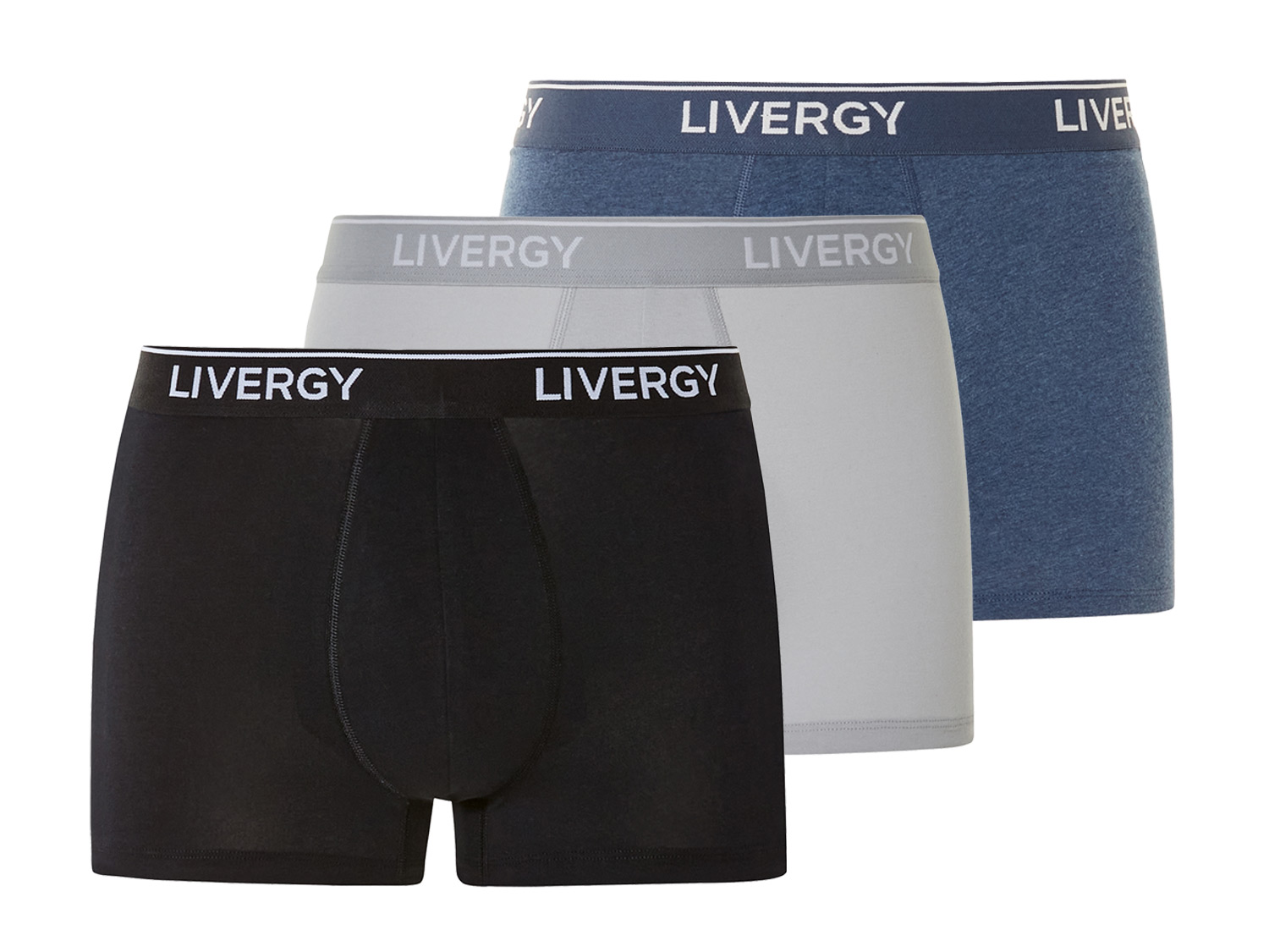 LIVERGY® Bokserki męskie z bawełną, 3 pary (4/S, Czarny/Niebieski/Szary)