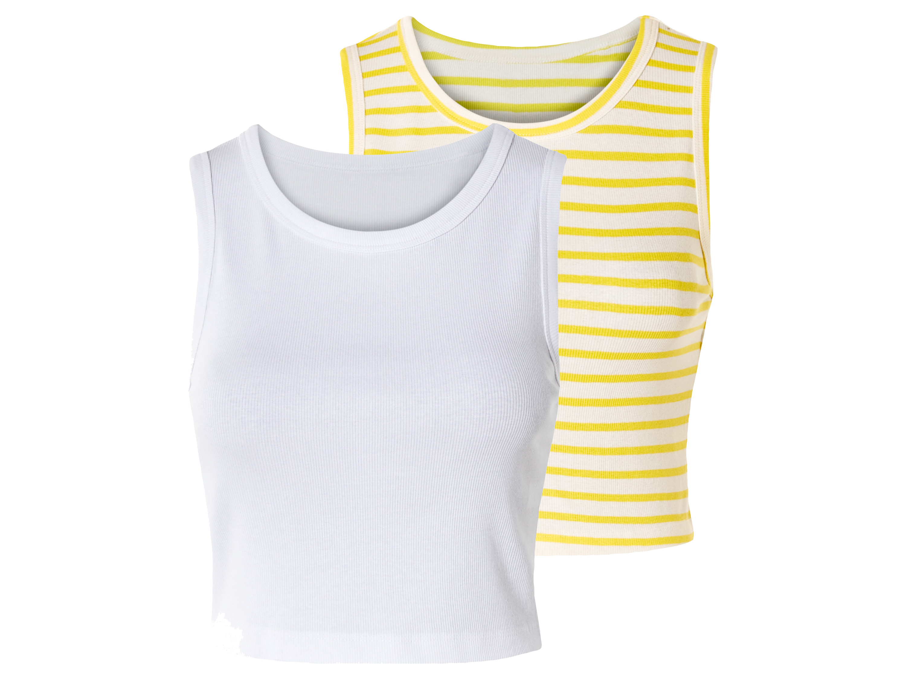 esmara® Crop topy damskie z bawełną (Żółty-paski/biały, XS (32/34))