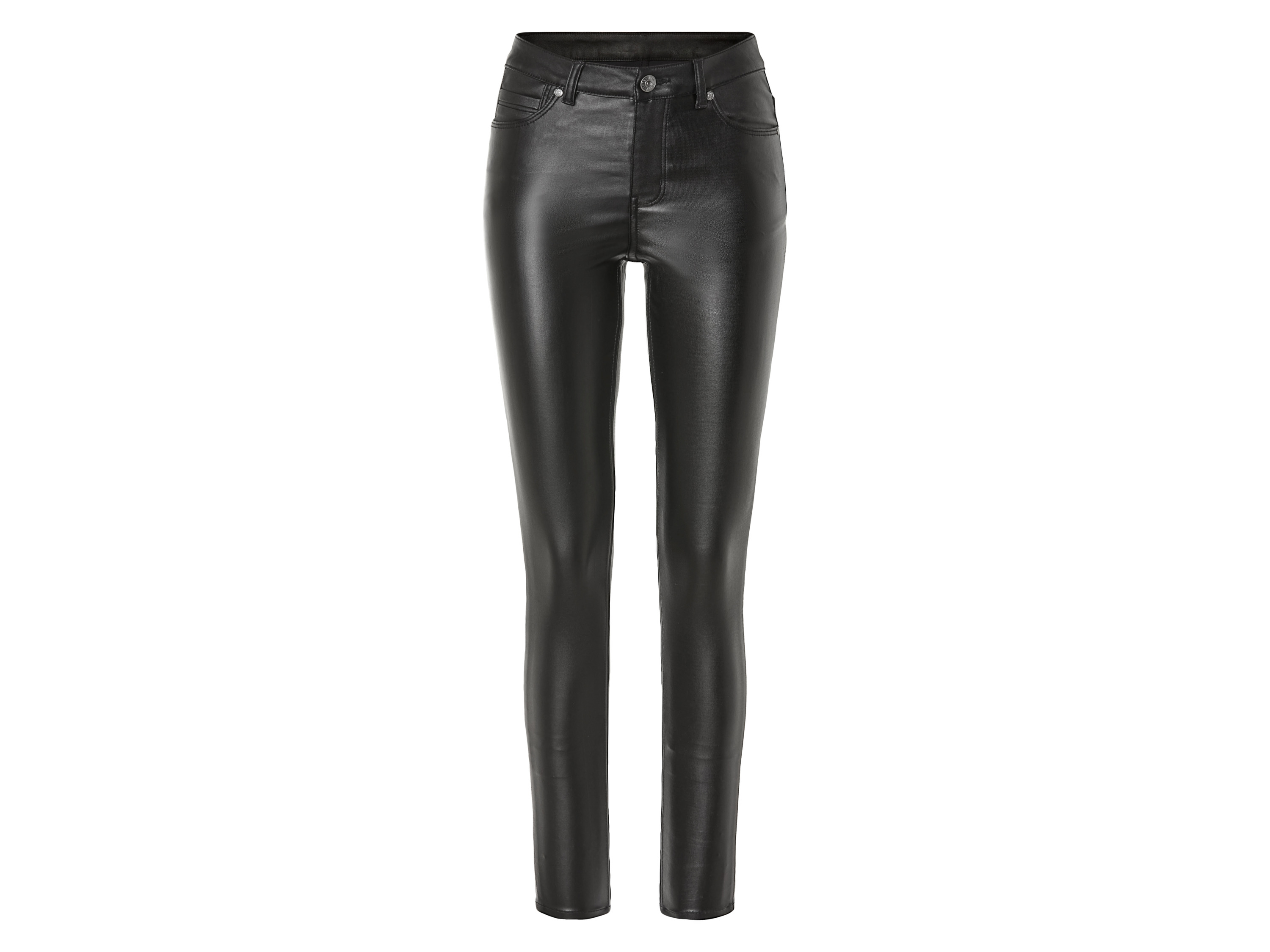 esmara® Jeansy damskie, skinny fit, z metaliczną powłoką (36, Czarny)