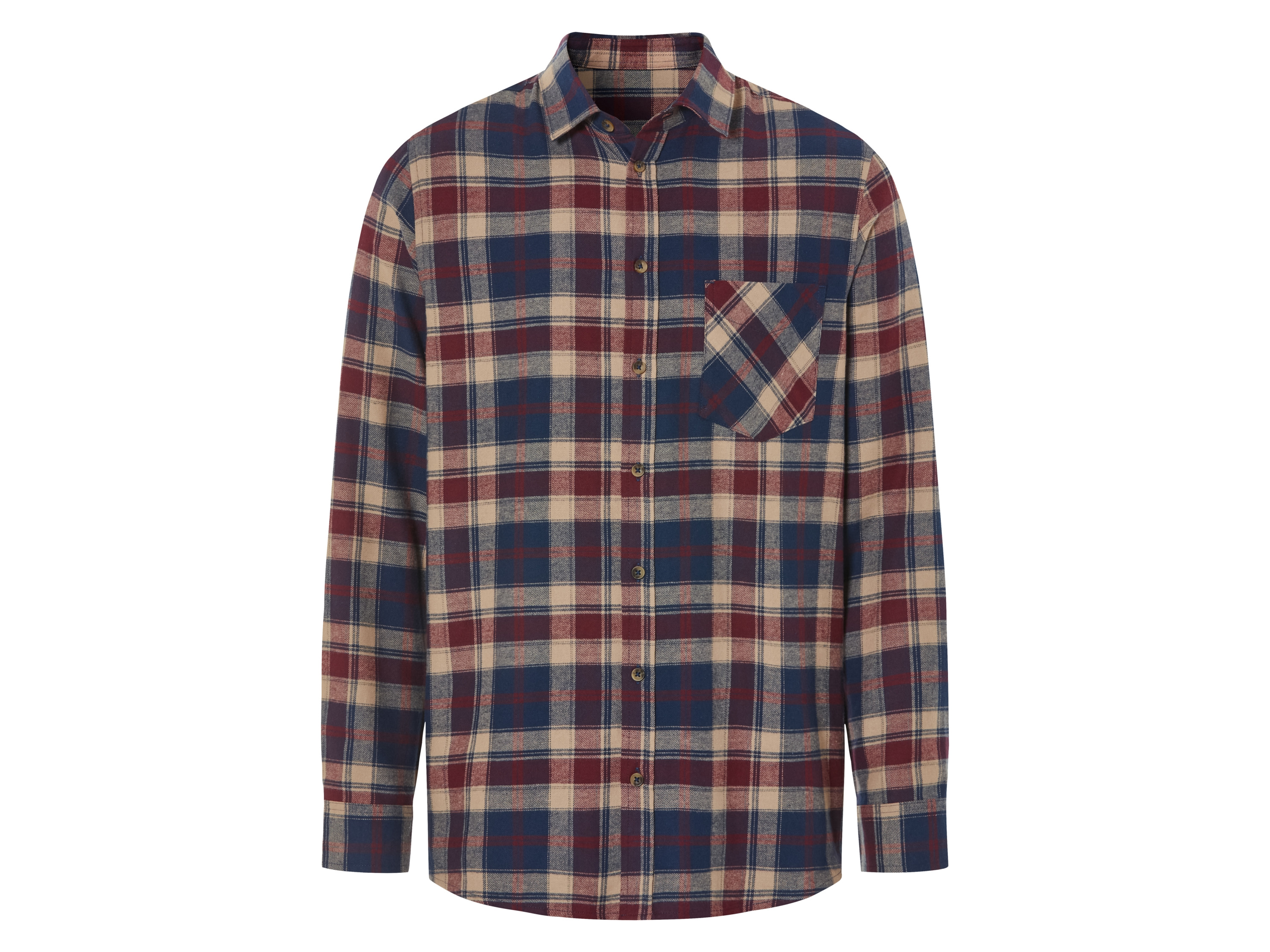 LIVERGY® Koszula męska flanelowa casual (L (41/42), Krata/granatowa/beżowa/czerwona)