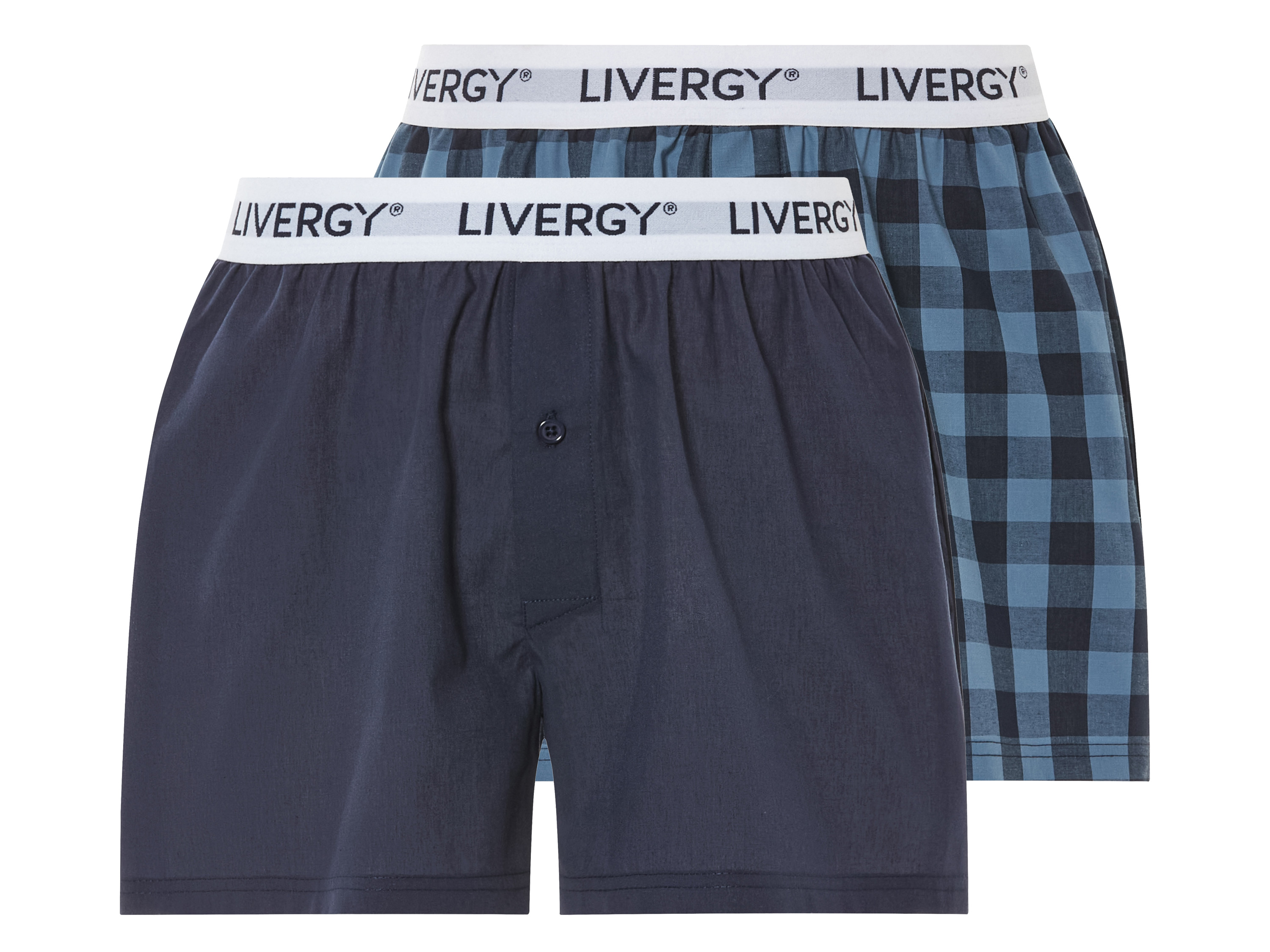 LIVERGY® Bokserki męskie z bawełny, 2 pary (5/M, w kratkę/niebieski)