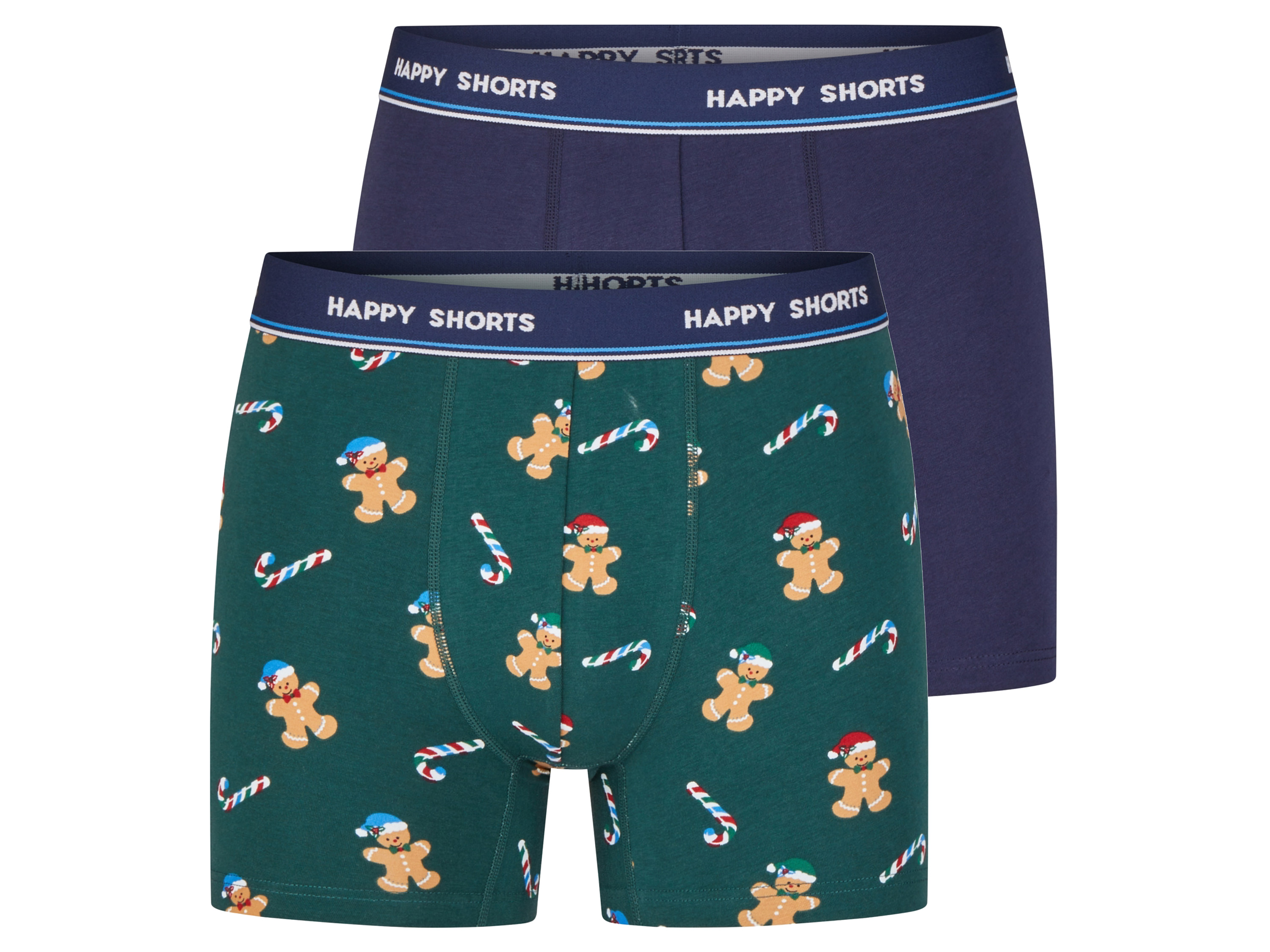 Happy Shorts Bokserki męskie świąteczne, 2 pary (Piernikowy ludzik zielony, M)