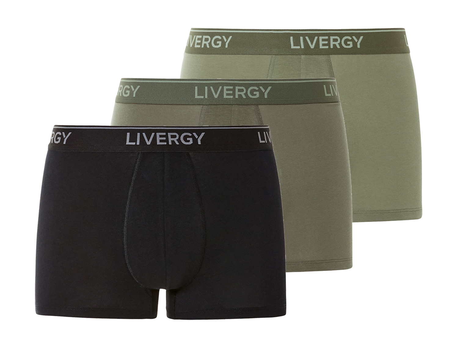 LIVERGY® Bokserki męskie z bawełną, 3 pary (4/S, ciemnoszary/oliwkowy/zielony)