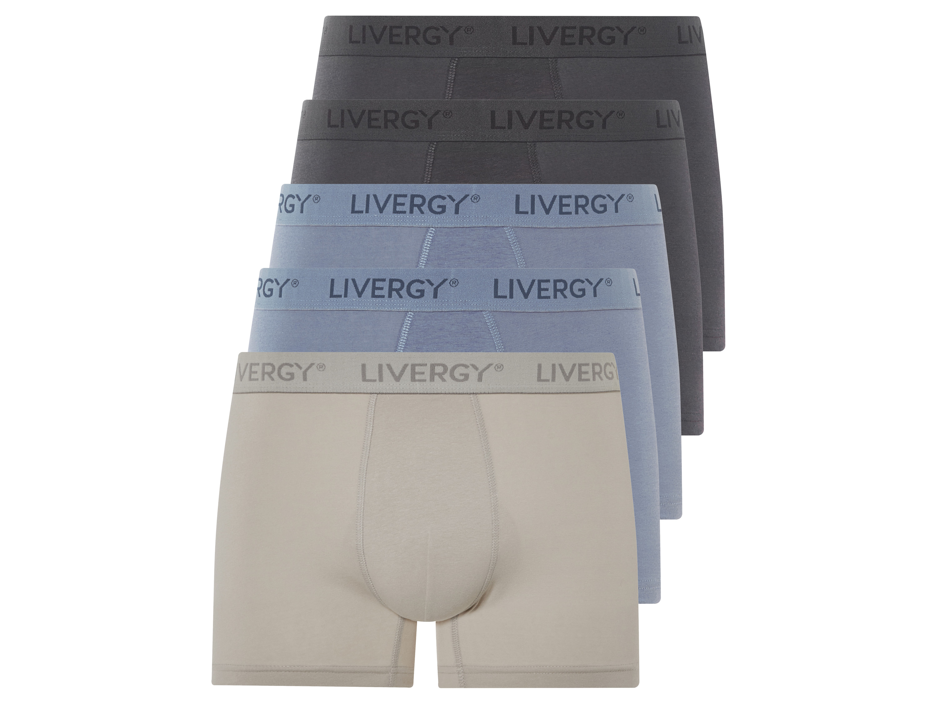 LIVERGY® Bokserki męskie z bawełny, 5 par (Szary/niebieski, 8/XXL)