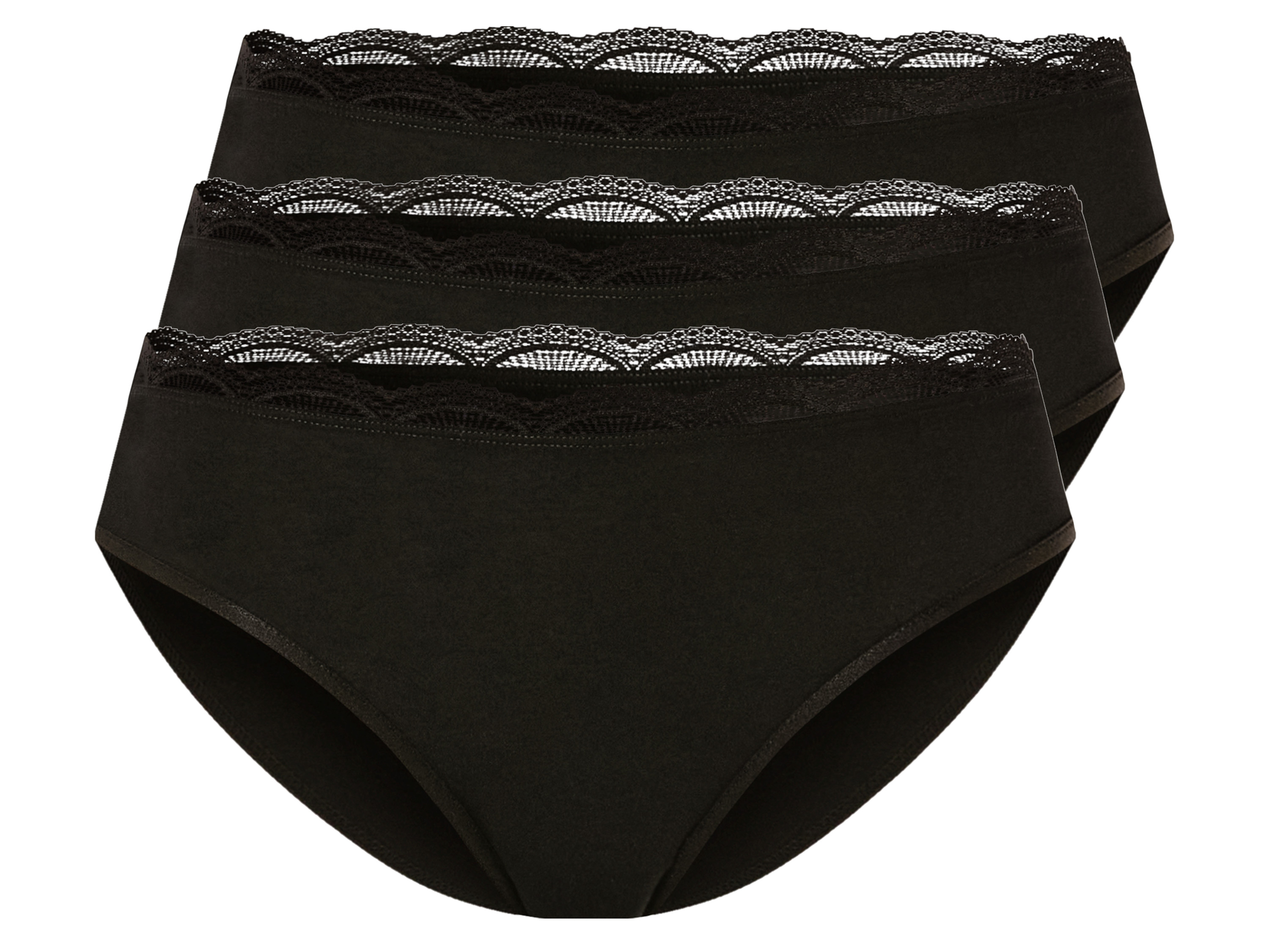 esmara® Stringi modelujące damskie z koronką, 3 pary (XL (48-50), Czarny)